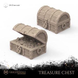 treasure chest gracewindale mini scenery Tabletop 3D Printable Terrain Fantasy furniture prop terrain money props miniature tabletop diorama d&d coins 28mm dnd trunk 32mm 3d print model - Mito3D
