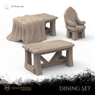 jantar conjunto gracewindal mini cenário tampo mesa 3D imprimível terreno fantasia cadeira mobília casa suporte tabela adereços miniatura diorama d 28mm dnd 32mm taberna 3d print model - Mito3D