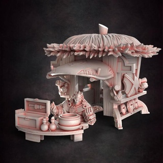 pangolin merchant red clay collectibles Tabletop Characters & Creatures Fantasy Universe 3D Printable Terrain market vendor seller 3d print model - Mito3D