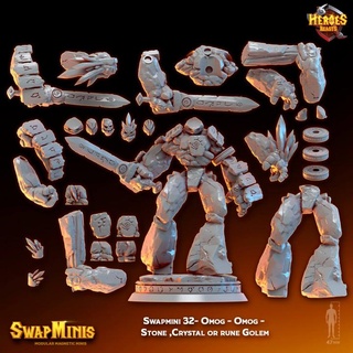 swapmini 32 Dieu calcul cristal rune Golem héros bêtes table personnages créatures fantaisie univers Roche runique élémentaire 3d print model - Mito3D
