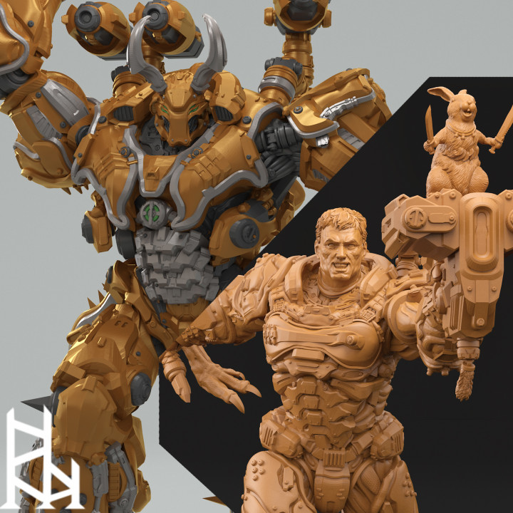 Monster mech Pack 3dartguy Tischplatte Zeichen Kreaturen Sci Fi Universum 3d Dämon Miniaturen Soldat Hase Miniatur scifi Cyborg gedruckte Tischspieler 3D print model - Mito3D