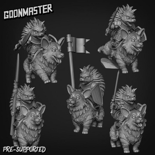 hedgehog corgi cavalry bundle goon master Tabletop Characters & Creatures Fantasy Universe animal beast creature cute dog forest knight pet wargaming companion miniature tabletop puppy chibi dnd anthropomorphic fey 3d print model - Mito3D