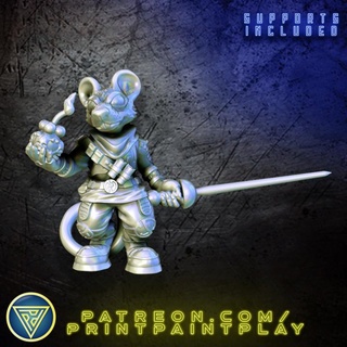 space ratfolk pirate print paint play Tabletop Characters & Creatures Sci-Fi Universe Store roleplay rpg sci-fi character miniature rat mouse tabletop 32mm starfinder mousefolk ratman ysoki akien 3d print model - Mito3D