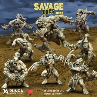 savage orcs part 2 punga miniatures Tabletop Characters & Creatures Fantasy Universe fantasy football troll 3d print model - Mito3D