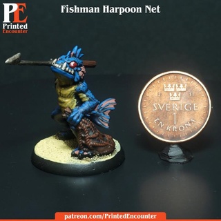 fishman harpoon & net printed encounter Tabletop Characters Creatures Fantasy Universe mini rpg miniature tabletop dnd ttrpg fishmen 3d print model - Mito3D