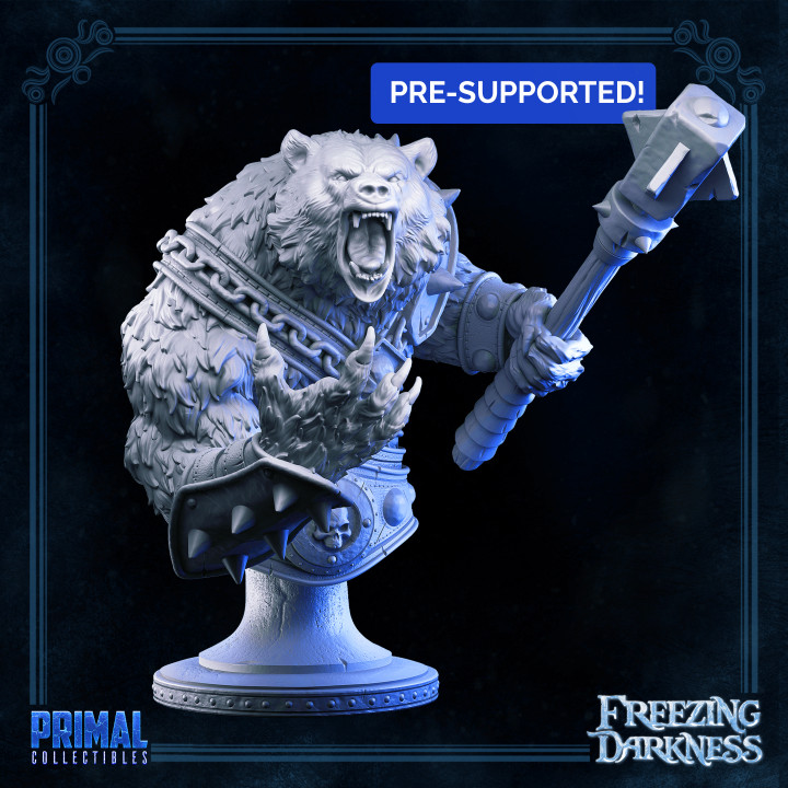 guerra orso bust congelamento buio maestri dungeon ricerca primordiale oggetti collezione tavolo personaggi creature fantasia universo creatura draghi eroe orrore miniature mostro guerriero Dungeons and Dragons congelato polare nemici heroquest 3D print model - Mito3D