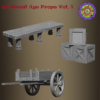 medieval props vol1 c2dwellers Tabletop 3D Printable Terrain Fantasy prop table tabletop cart dnd crate woodencrate 3d print model - Mito3D