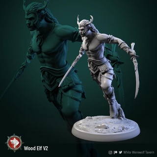 wood elf swordsman 2 32mm pre-supported white werewolf tavern Tabletop Characters & Creatures Fantasy Universe creature sword character wargame dnd 3d print model - Mito3D