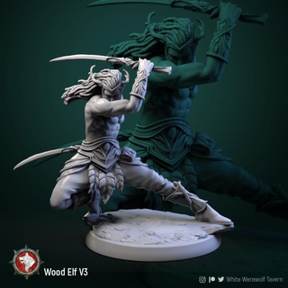 Odun elf kılıç ustası 3 32mm pre supported beyaz kurt adam meyhane masaüstü karakterler yaratıklar fantezi Evren erkek dnd yol bulucu Woodelf Savaşçı Elf savaşçısı 3d print model - Mito3D