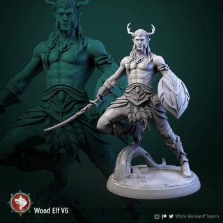 wood elf defender 6 32mm pre-supported white werewolf tavern Tabletop Characters & Creatures Fantasy Universe character wargame dnd pathfinder 3d print model - Mito3D