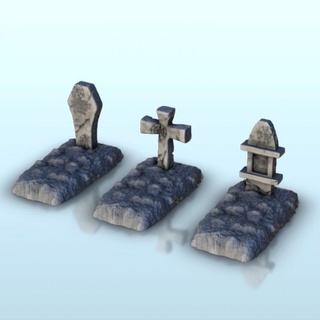 set three earthen tombstones 1 - medieval scenery terrain wargame hartolia miniatures Tabletop 3D Printable Terrain Fantasy 3d print printable accessories architecture building fantasy game games house play printing warhammer figures role dungeon 3d print model - Mito3D