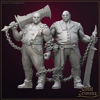 inseparable twins great grimoire Tabletop Characters & Creatures Fantasy Universe fighter sword warrior two brother greatsword 35mm 32mm chained conjoined 3d print model - Mito3D