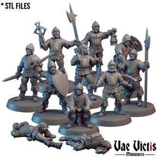 assembled village guards pre-supported vae victis miniatures Tabletop Characters & Creatures Fantasy Universe city fantasy guard rpg unit tabletop dnd warriors supported 3d print model - Mito3D
