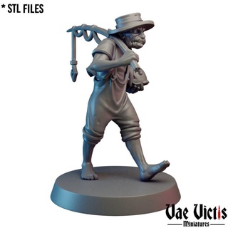 pescador pre supported Ai mim derrotado miniaturas tampo mesa personagens criaturas fantasia universo loja peixe homem velho rpg dnd descalço apoiado vara pescar 3d print model - Mito3D