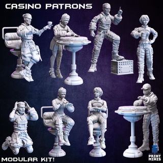 casino patrons modulaire PNJ cassé puce collection impression minis table personnages créatures Sci univers buvant sci cyberpunk jeux d'argent joueurs ressortissants 3d print model - Mito3D