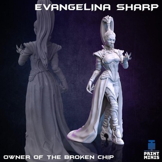 evangelina sharp - broken chip collection print minis Tabletop Characters & Creatures Sci-Fi Universe bar female sci-fi character cyberpunk urban ceo citizen manager owner 3d print model - Mito3D