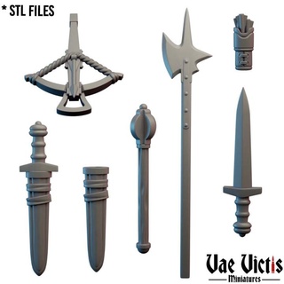 weapons supportless vae victis miniatures Tabletop accessories Characters & Creatures Fantasy Universe Store fantasy rpg set sword warrior tabletop crossbow dnd bits gaurd 3d print model - Mito3D