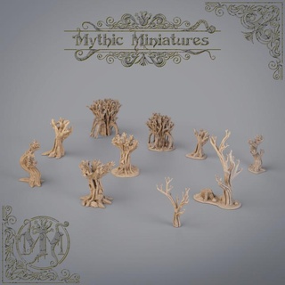 macabro cementerio arboles 5 conjunto mítico miniaturas mesa 3D imprimible terreno fantasía 40k oscuro dragones mazmorras árbol martillo guerra madera muerto almas oscuras dnd paisaje dispersión 3d print model - Mito3D