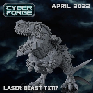 cyber forge island dr maneater tx117 titan miniatures beast dinosaur jurassic mad space t-rex park tropical trex laser doctor cyberpunk rex tail moreau 3d print model - Mito3D