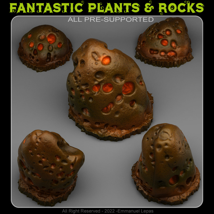 vulcão pedras fantástico plantas tampo mesa 3D imprimível terreno fantasia Sci Fi resina emmanuel tribo Solte apoiado 3D print model - Mito3D