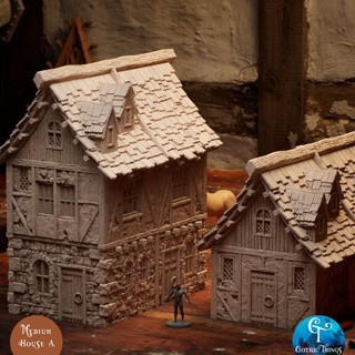 medio casa gótico mesa 3D imprimible terreno fantasía edificio medieval modular diorama paisaje 3d print model - Mito3D