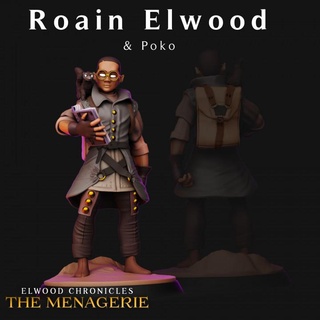 young wizard roain elwood - pre-supported arcane hound Tabletop Characters & Creatures Fantasy Universe Store elf fantasy human mini pet school backpack miniature mage student kid half spell dnd sorcerer spellcaster halfelf ttrpg presupported 3d print model - Mito3D