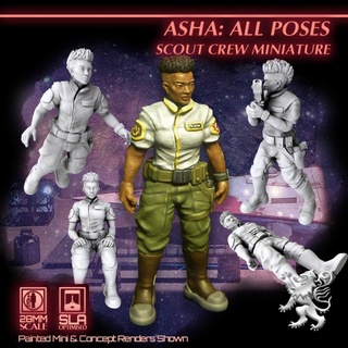asha poses - scout crew miniature 2nd dynasty Tabletop Characters & Creatures Sci-Fi Universe miniatures sci-fi star scifi tabletop type 28mm traveller 32mm traveler courier officialtraveller 3d print model - Mito3D