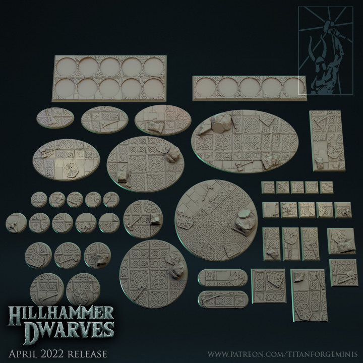 hillhammer dwarves bases titan forge miniatures army battle fantasy stone terrain tray unit warhammer mine dwarf wargame cave miners regiment gorge 3D print model - Mito3D