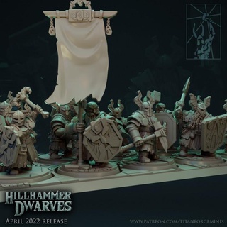 hillhammer dwarves dwarven guardians titan forge miniatures battle fantasy female rpg unit wargames warhammer warrior heavy dwarf 9th clansman regiment longbeard ironbreaker 3d print model - Mito3D