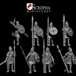 franks warriors spears scropha miniatures Tabletop Characters & Creatures Fantasy Universe historical spear viking tabletop wargame 28mm saga frank germanic dark-ages frankish 3d print model - Mito3D