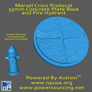 marvel crisis protocol base fire hydrant mark theurer Tabletop 3D Printable Terrain game hero super tabletop 35mm concrete 3d print model - Mito3D