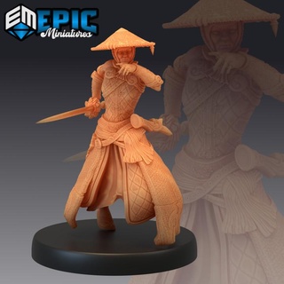 warrior monk female running samurai sword fighter japanese dynasty epic-miniatures Store fantasy medieval monster rpg warhammer sla enemy tabletop dungeon dnd pathfinder npc pre-supported supported pre 3d print model - Mito3D