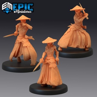 warrior monk female set samurai sword fighter japanese dynasty epic-miniatures Store fantasy medieval monster rpg warhammer sla enemy tabletop dungeon dnd pathfinder npc pre-supported supported pre 3d print model - Mito3D