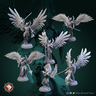 celestial knights set 6 miniatures 32mm pre-supported white werewolf tavern Tabletop Characters & Creatures Fantasy Universe 3d print model - Mito3D