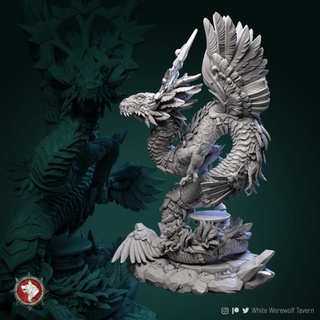 céleste dragon pre supported blanc loup garou taverne table personnages créatures fantaisie univers chinois 3d print model - Mito3D