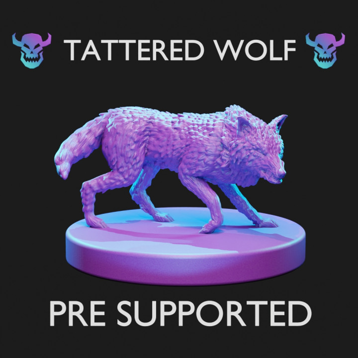 brandelli lupo pre supportato Tom's contorto taverna tavolo personaggi creature fantasia universo bestia cane Leone compagno miniatura convocare pacco mascelle brina gloomhaven 5e alleato frosthaven tristezza 3D print model - Mito3D