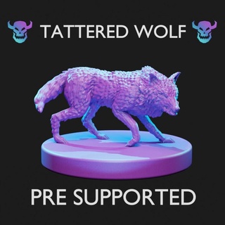 tattered wolf - pre supported tom's twisted tavern Tabletop Characters & Creatures Fantasy Universe beast dog fantasy lion companion miniature tabletop summon pack jaws frost gloomhaven 5e ally frosthaven gloom 3d print model - Mito3D