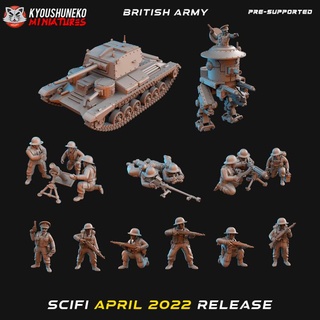 abril 2022 ciencia ficción lanzamiento británico Ejército kyoushuneko miniaturas mesa caracteres criaturas Sci Fi universo vehiculos máquinas Excelente guerra mundo ww2 Bretaña 3d print model - Mito3D