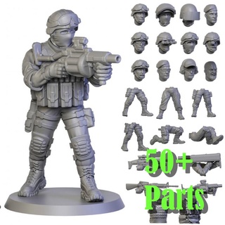 army soldiers constructor 50+ parts albinoraven miniatures Tabletop Characters & Creatures rocket soldier warhammer sniper infantry spacemarine ak47 28mm wh40k 32mm scar swat milkor multypart kitbush barett 3d print model - Mito3D