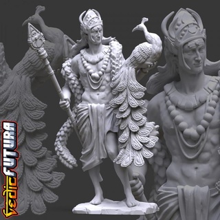 skanda hijo shiva Dios guerra remezclar védico futura hermoso david hindú India lanza indio pavo real michelangelo subramanya 3d print model - Mito3D
