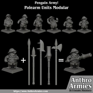 penguin polearm modular units jamie korte Tabletop Characters & Creatures Fantasy Universe Store miniatures wargaming tabletop minis skirmish warband polearms 3d print model - Mito3D