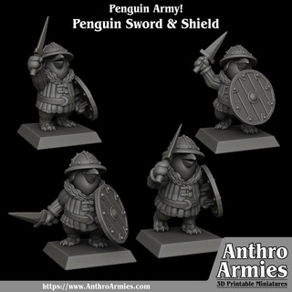 penguin sword & shield jamie korte Tabletop Characters Creatures Fantasy Universe Store mini miniature tabletop infantry wargame skirmish warband 3d print model - Mito3D