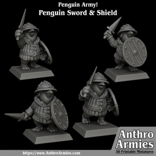 Pinguin Schwert Schild Jamie Tischplatte Zeichen Kreaturen Fantasie Universum Geschäft Mini Miniatur Infanterie Kriegsspiel Scharmützel Kriegsband 3d print model - Mito3D