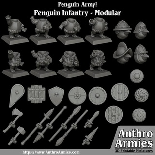 penguin infantry units modular jamie korte Tabletop Characters & Creatures Fantasy Universe Store medieval mini wargaming miniature tabletop skirmish warband 3d print model - Mito3D