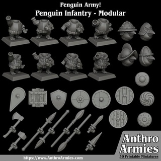 Pinguin Infanterie Einheiten modular Jamie Tischplatte Zeichen Kreaturen Fantasie Universum Geschäft mittelalterlich Mini Wargaming Miniatur Scharmützel Kriegsband 3d print model - Mito3D