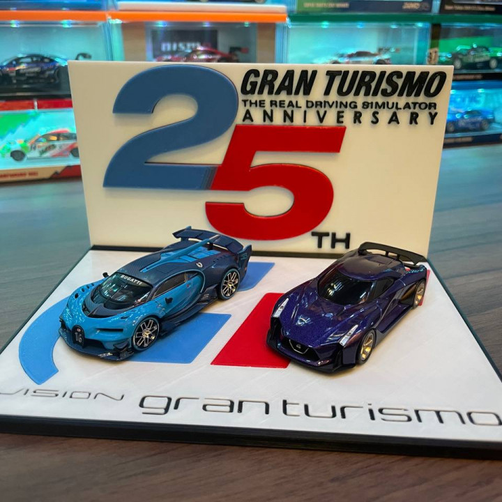 Dual 1 64 gran Turismo 25th Jahrestag Thema Anzeige Giga Spielzeuge Spiele Spielzeug Fahrzeuge Nissan Bugatti Gran gt7 bugativgt nissanvgt vgt visiongt Visionsstipendium 3D print model - Mito3D