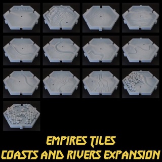 empires tiles - coasts rivers expansion wizard battle miniatures Tabletop accessories 3D Printable Terrain Fantasy rpg warhammer world hex map campaign planetary grand mighty strategic cartography hextiles 3d print model - Mito3D