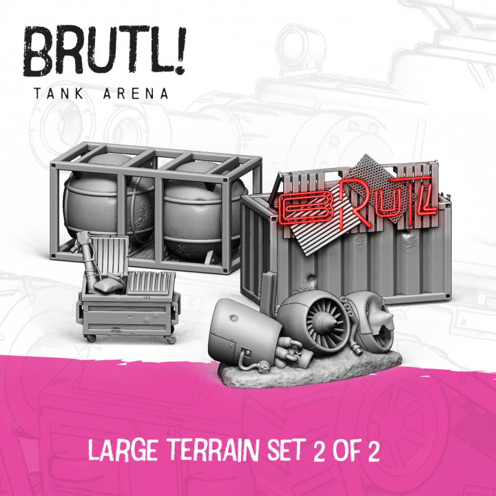 brutale serbatoio arena grande terreno impostato 2 scelto studio tavolo 3D stampabile Sci Fi blaster carri armati contenitori post apocalyptic cassonetto 3D print model - Mito3D