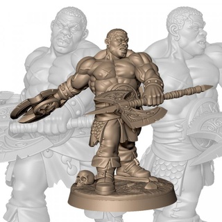 hacha colita mesa caracteres criaturas fantasía universo combatiente soldado guerrero arma músculo 3d print model - Mito3D