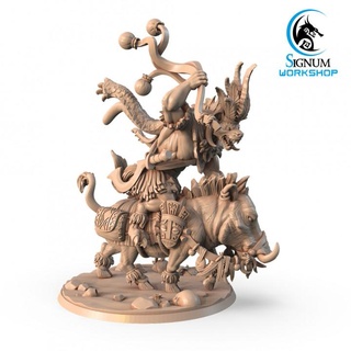 ganchi stone thrower signum workshop Tabletop Characters & Creatures Fantasy Universe beast dungeons fantasy miniatures warrior tabletop rider flail boar rush tribe ttrpg gnoll presupported 3d print model - Mito3D
